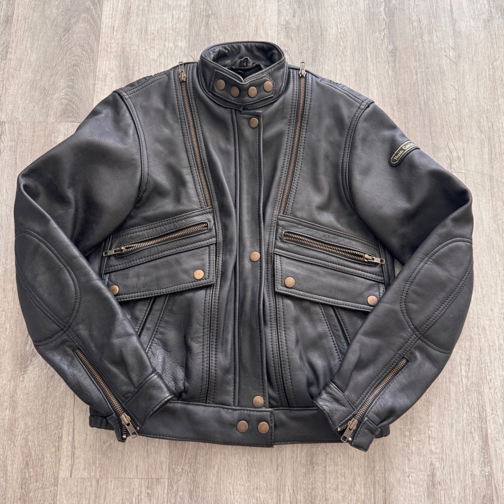 Hein Gericke Black Leather Motorcycle Jacket Vintage Biker Echt Leder Women 34